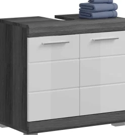 Badezimmerschrank Scout Xonox – Smoke Silver/Weiß Hochglanz – 60x56x34 cm