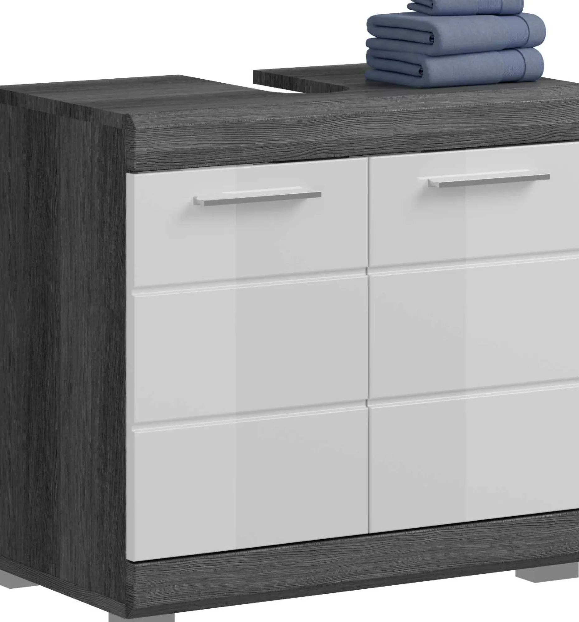 Badezimmerschrank Scout Xonox – Smoke Silver/Weiß Hochglanz – 60x56x34 cm