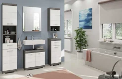 Badezimmerschrank Scout Xonox – Smoke Silver/Weiß Hochglanz – 60x56x34 cm