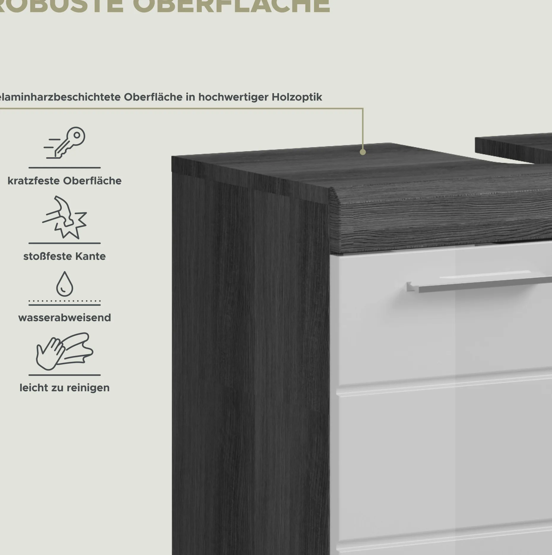 Badezimmerschrank Scout Xonox – Smoke Silver/Weiß Hochglanz – 60x56x34 cm