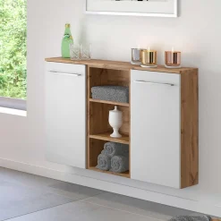Badezimmerschrank Sefa 90cm 2 Türen - Eiche/Weiß
