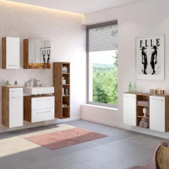 Badezimmerschrank Sefa 90cm 2 Türen - Eiche/Weiß