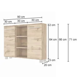 Badezimmerschrank Sefa 90cm 2 Türen - Eiche/Weiß