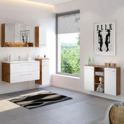 Badezimmerschrank Sefa 90cm 2 Türen - Eiche/Weiß