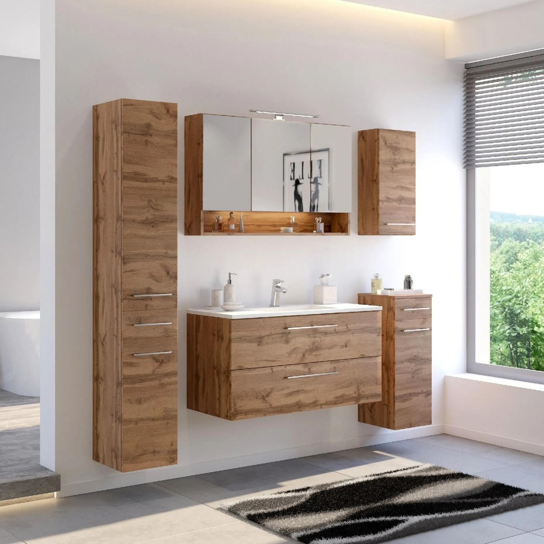 Badezimmerschrank Sefa 30cm 1 Tür und 1 Schublade - wotan Eiche