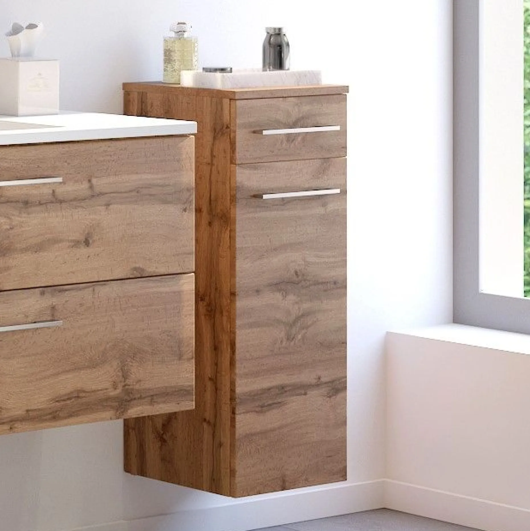 Badezimmerschrank Sefa 30cm 1 Tür und 1 Schublade - wotan Eiche