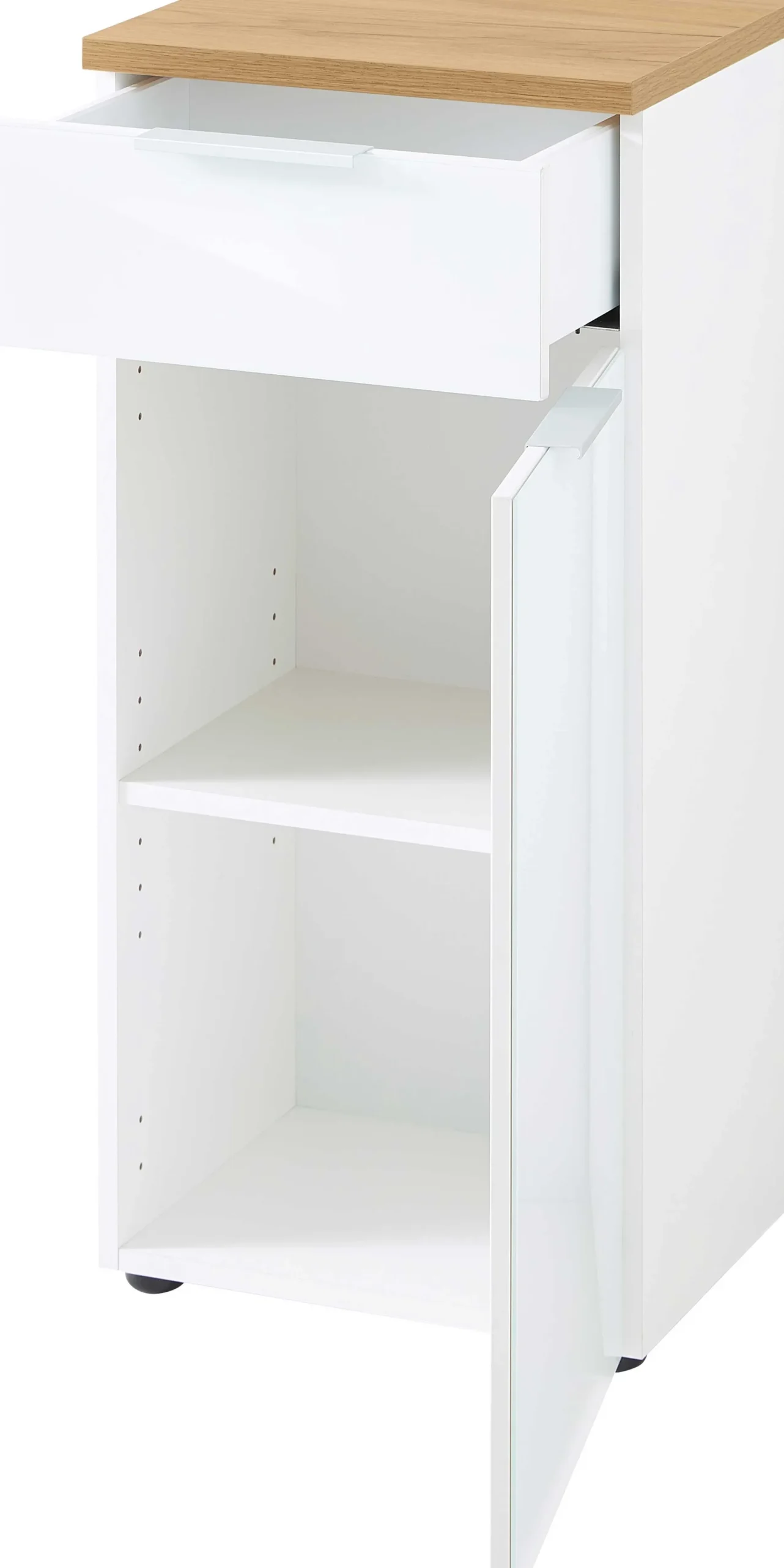 Badezimmerschrank Sepp mit 1 Tür und 1 Schublade - weiß/Eiche