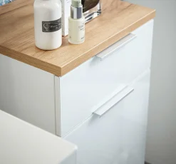 Badezimmerschrank Sepp mit 1 Tür und 1 Schublade - weiß/Eiche