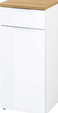 Badezimmerschrank Sepp mit 1 Tür und 1 Schublade - weiß/Eiche