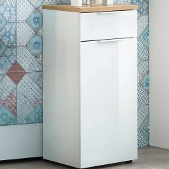 Badezimmerschrank Sepp mit 1 Tür und 1 Schublade - weiß/Eiche
