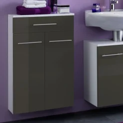Badezimmerschrank Small 50cm 1 Schublade und 2 Türen - hochglanz-grau