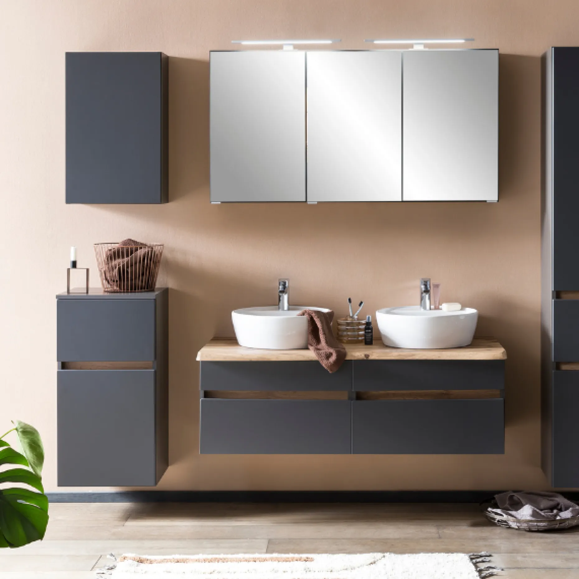 Badezimmerschrank Vikas 1 Tür und 1 Schublade - anthrazit