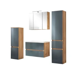 Held Badezimmerset Helsinki | Waschtischschrank, Spiegelschrank, Hängeschrank, Säulenschrank | Wotan Eiche/-design