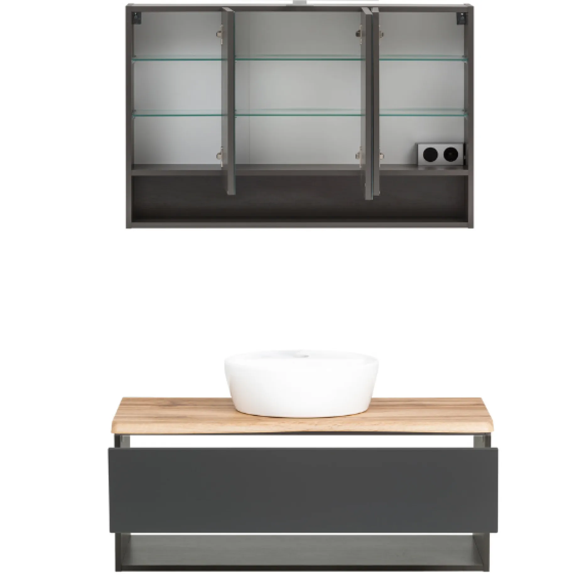 Badezimmerset Kaprun | Waschtischschrank, Spiegelschrank | Graphitgrau