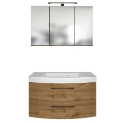 Held Badezimmerset Manchester | Waschbeckenschrank und Spiegelschrank mit Beleuchtung | Wotan Eiche Design