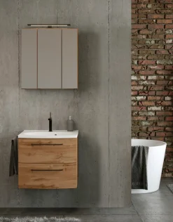 Held Badezimmerset Manchester | Waschbeckenschrank und Spiegelschrank mit Beleuchtung | Wotan Eiche Design