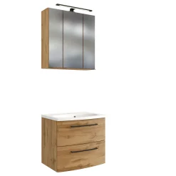 Held Badezimmerset Manchester | Waschbeckenschrank und Spiegelschrank mit Beleuchtung | Wotan Eiche Design