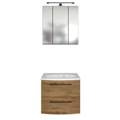 Held Badezimmerset Manchester | Waschbeckenschrank und Spiegelschrank mit Beleuchtung | Wotan Eiche Design