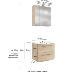 Held Badezimmerset Manchester | Waschbeckenschrank und Spiegelschrank mit Beleuchtung | Wotan Eiche Design