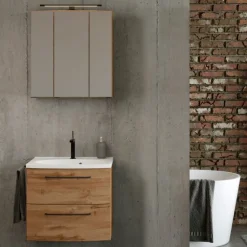 Held Badezimmerset Manchester | Waschbeckenschrank und Spiegelschrank mit Beleuchtung | Wotan Eiche Design