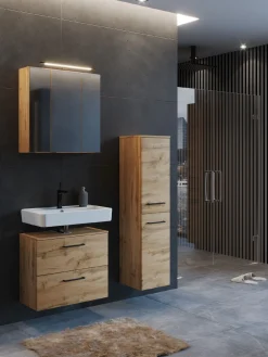 Held Badezimmerset Manchester | Waschtischschrank, Spiegelschrank, Säulenschrank | Wotan Eiche Design