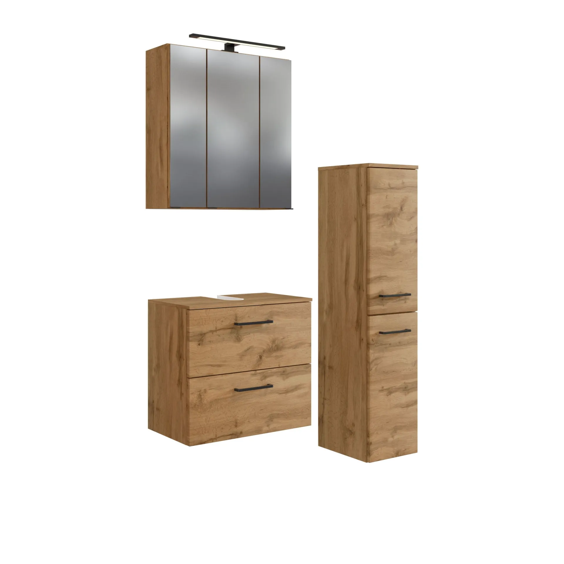 Held Badezimmerset Manchester | Waschtischschrank, Spiegelschrank, Säulenschrank | Wotan Eiche Design