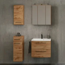 Held Badezimmerset Manchester | Waschtischschrank, Spiegelschrank, Hängeschrank, Beistellschrank | Wotan Oak Design