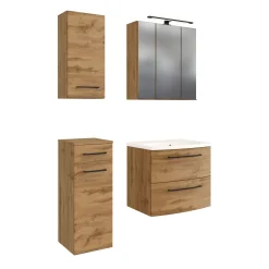 Held Badezimmerset Manchester | Waschtischschrank, Spiegelschrank, Hängeschrank, Beistellschrank | Wotan Oak Design