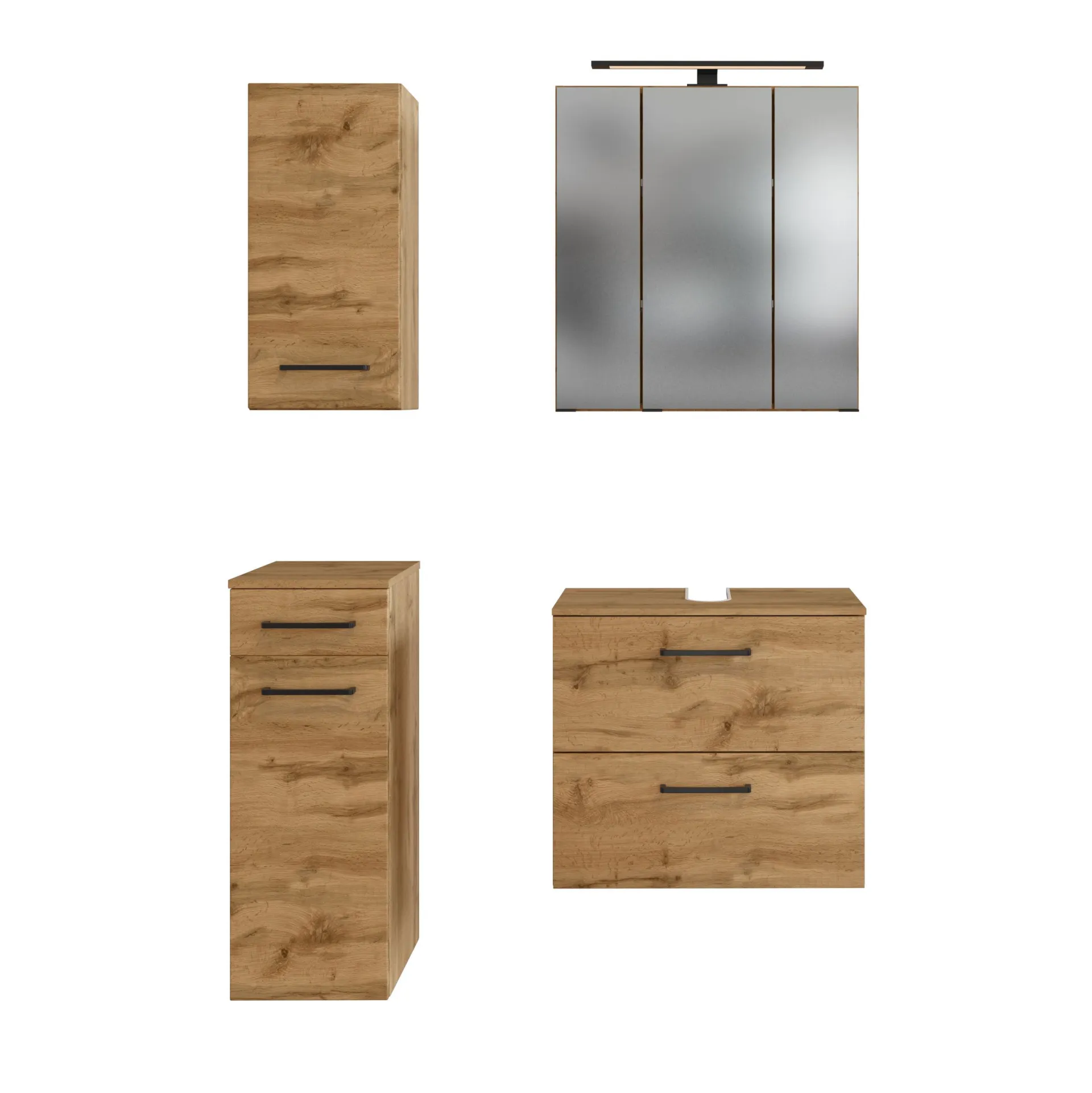 Held Badezimmerset Manchester | Waschtischschrank, Spiegelschrank, Hängeschrank, Beistellschrank | Wotan Oak Design