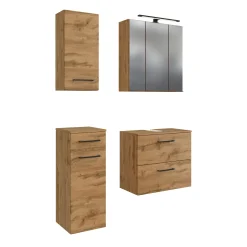 Held Badezimmerset Manchester | Waschtischschrank, Spiegelschrank, Hängeschrank, Beistellschrank | Wotan Oak Design