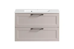 Held Badezimmerset Meran | Waschbeckenschrank, Spiegelschrank mit Beleuchtung | Farbe Cashmere