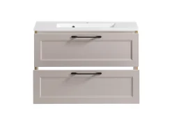 Held Badezimmerset Meran | Waschbeckenschrank, Spiegelschrank mit Beleuchtung | Farbe Cashmere