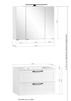 Held Badezimmerset Meran | Waschbeckenschrank, Spiegelschrank mit Beleuchtung | Farbe Cashmere