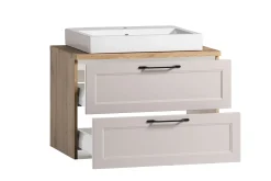 Held Badezimmerset Meran | Waschbeckenschrank, Spiegelschrank mit Beleuchtung | Farbe Cashmere