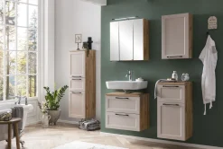 Held Badezimmerset Meran | Waschtischschrank, Spiegelschrank mit Beleuchtung | Farbe Kaschmir