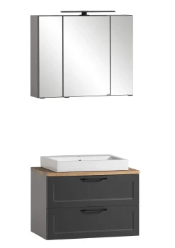 Held Badezimmerset Meran | Waschtischschrank, Spiegelschrank mit Beleuchtung |
