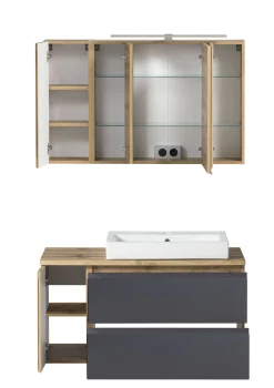 Held Badezimmerset Varese | Waschbecken- und Spiegelschrank | Design Wotan Oak / Grey