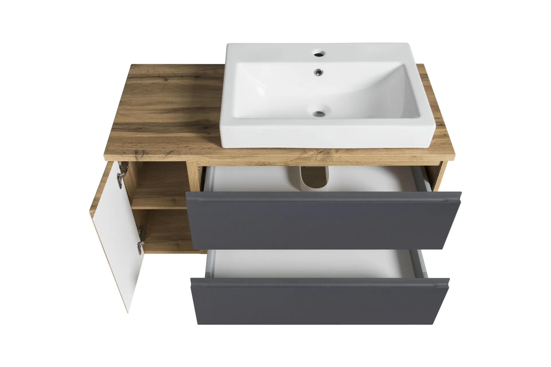 Held Badezimmerset Varese | Waschbecken- und Spiegelschrank | Design Wotan Oak / Grey