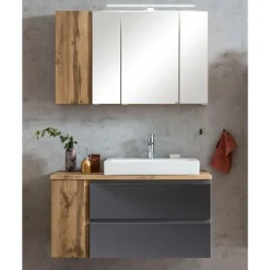 Held Badezimmerset Varese | Waschbecken- und Spiegelschrank | Design Wotan Oak / Grey