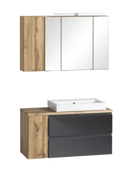 Held Badezimmerset Varese | Waschbecken- und Spiegelschrank | Design Wotan Oak / Grey