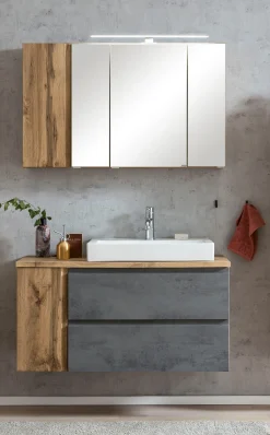 Held Badezimmerset Varese | Waschbecken- und Spiegelschrank | Wotan Eiche / Betondesign