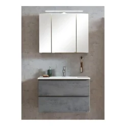 Held Badezimmerset Varese | Waschtisch und Spiegelschrank mit Beleuchtung | Wotan Eiche Beton Design
