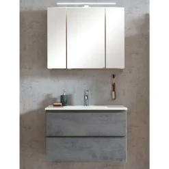 Held Badezimmerset Varese | Waschtisch und Spiegelschrank mit Beleuchtung | Wotan Eiche Beton Design