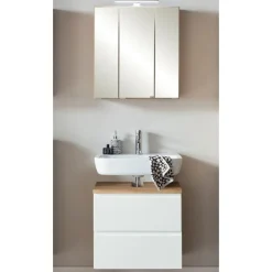 Held Badezimmerset Varese | Waschtisch und Spiegelschrank mit Beleuchtung | Wotan Eiche es Design