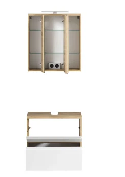 Held Badezimmerset Varese | Waschtisch und Spiegelschrank mit Beleuchtung | Wotan Eiche es Design