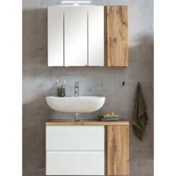 Held Badezimmerset Varese | Waschtisch und Spiegelschrank mit Beleuchtung | Wotan Eiche es Design