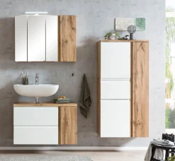 Held Badezimmerset Varese | Waschtisch und Spiegelschrank mit Beleuchtung | Wotan Eiche es Design