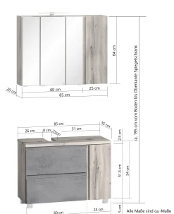 Held Badezimmerset Varese | Waschtisch und Spiegelschrank mit Beleuchtung | Wotan Eiche es Design