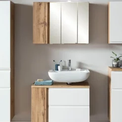 Held Badezimmerset Varese | Waschtisch und Spiegelschrank mit Beleuchtung | Wotan Eiche es Design