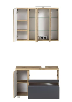 Held Badezimmerset Varese | Waschtisch und Spiegelschrank mit Beleuchtung | Wotan Eiche es Design